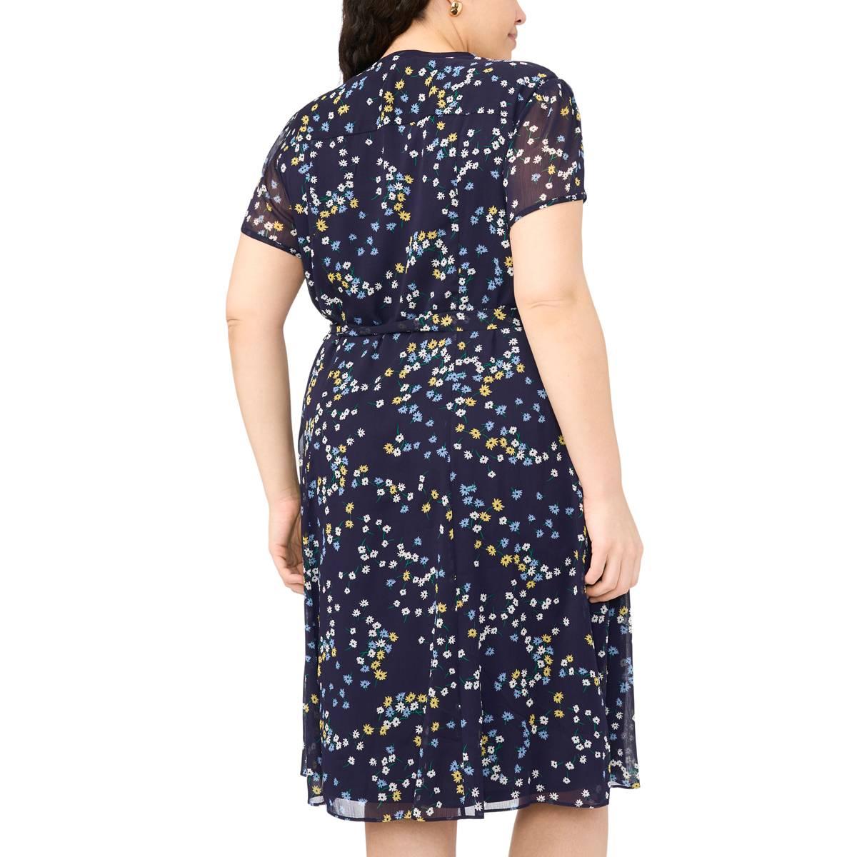 Plus Size MSK Short Sleeve Ditsy Floral Chiffon A-Line Dress