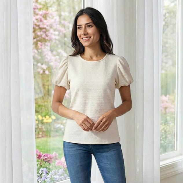 Womens Cece Short Bubble Sleeve Textured Knit Blouse