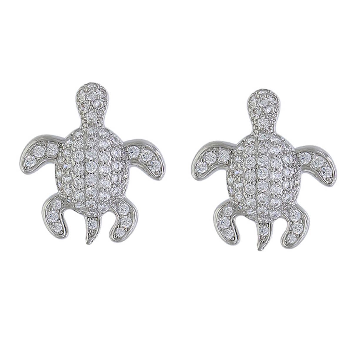 Fine Silver Plated CZ Turtle Stud Earrings