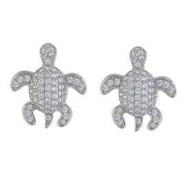 Fine Silver Plated CZ Turtle Stud Earrings