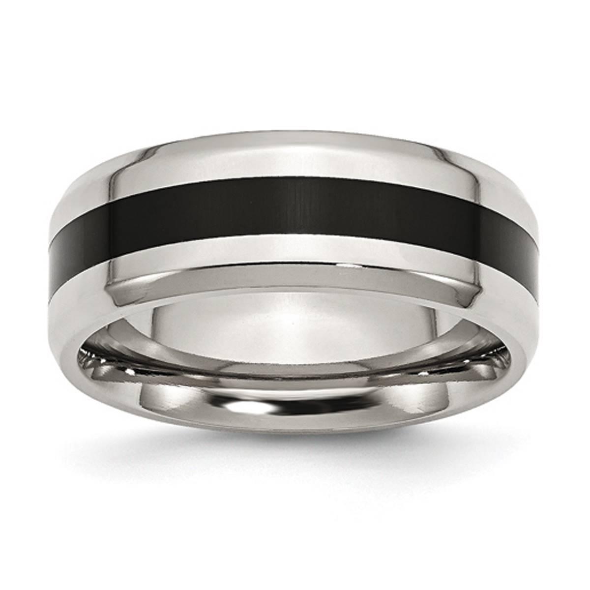 Mens Gentlemen's Classics(tm) Black Enamel & Beveled Edge 8mm Band