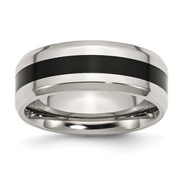 Mens Gentlemen's Classics(tm) Black Enamel & Beveled Edge 8mm Band