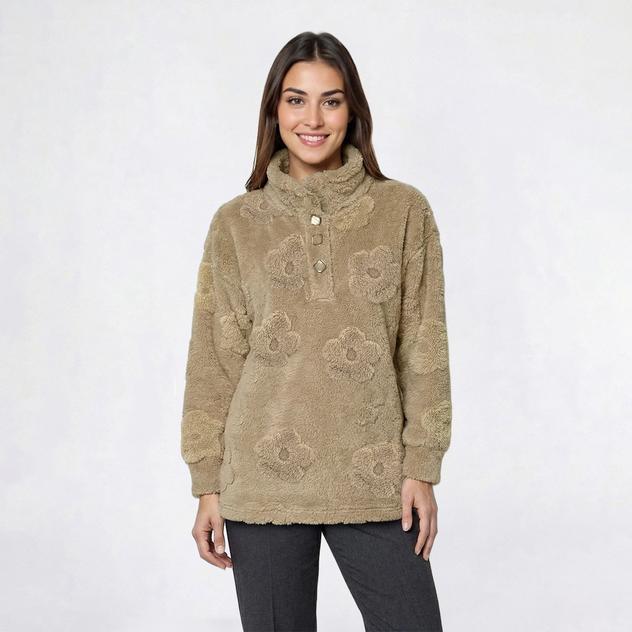 Womens Como Blu Raised Floral Sherpa Mock Neck Sweater
