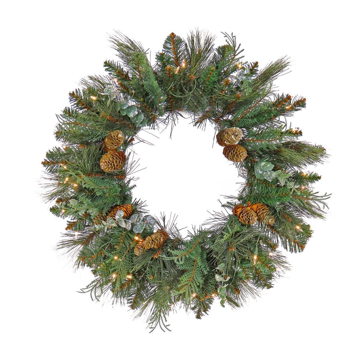 National Tree 24in. North Conway Wreath w/ 50 Clear Lights