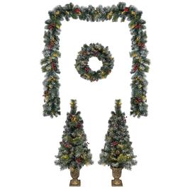 5pc. Pre-Lit Tree/Wreath/Garland Porch Set