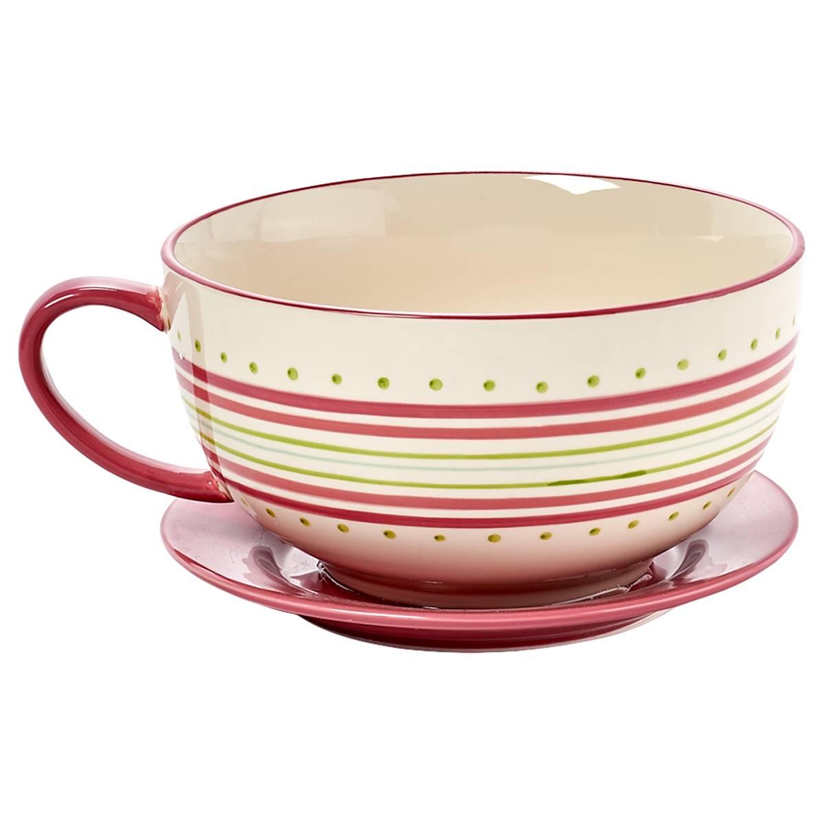 Spring Botanical Stripe Medium Teacup Planter
