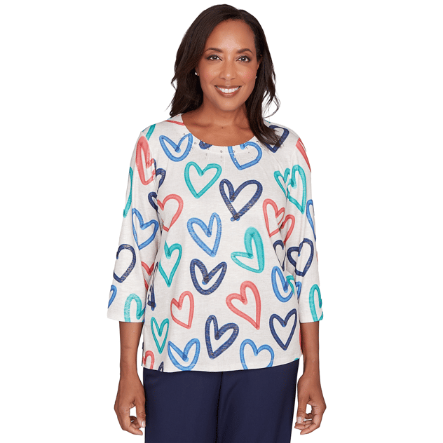 Petite Alfred Dunner Saratoga Springs Stud Accent Heart Blouse