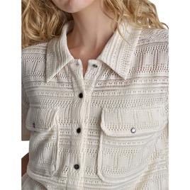 Womens DKNY Short Sleeve Pearl Knit Button Front Sweater