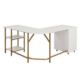 Techni Mobili L-Shape Home Office Two-Tone Desk w/ Storage
