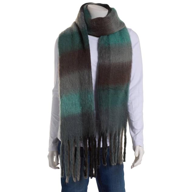 Womens Renshun Gradient Plaid Scarf with Noodle Fringes