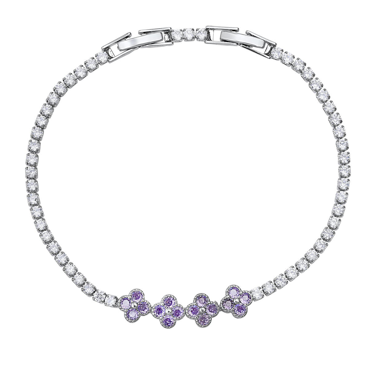 Saffron Violet CZ Blossom Accent Tennis Bracelet