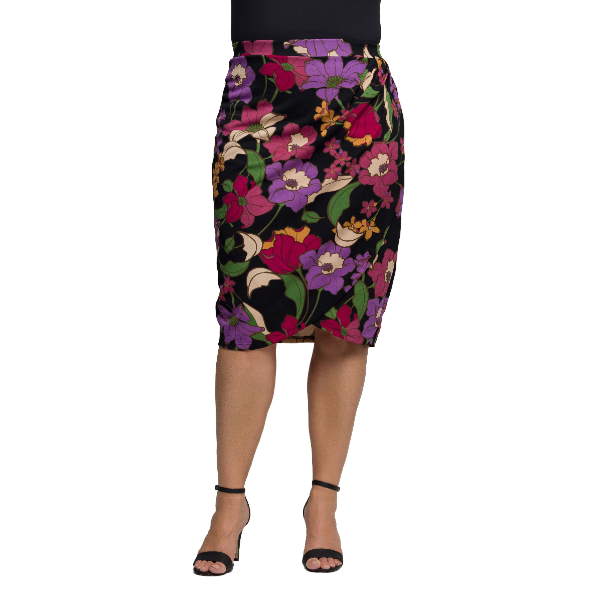 Plus Size 24/7 Comfort Apparel Floral Midi Pencil Skirt