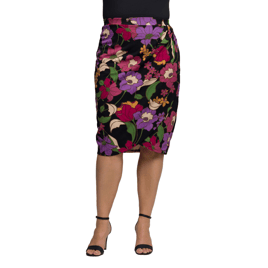 Plus Size 24/7 Comfort Apparel Floral Midi Pencil Skirt