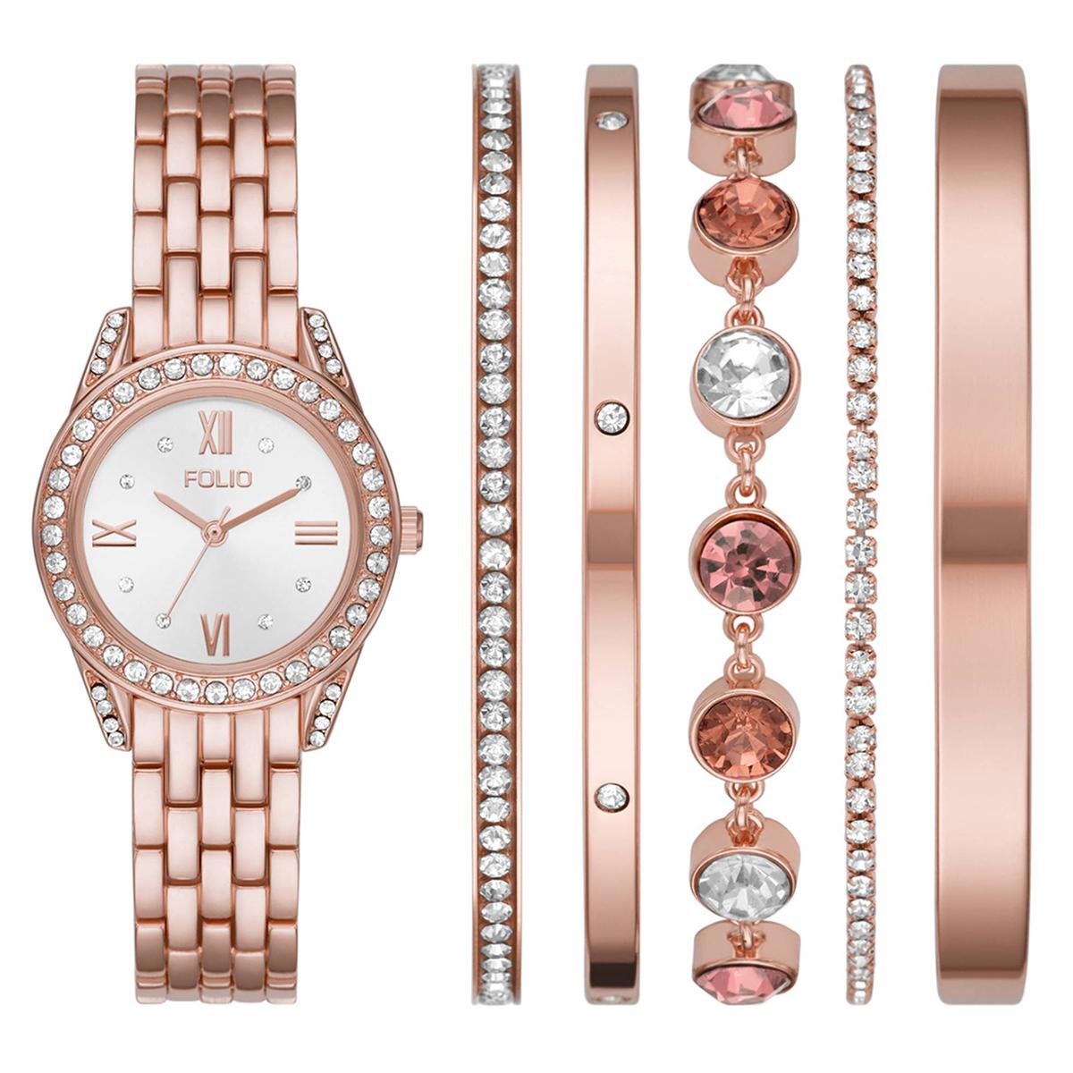Womens Folio Rose Gold-Tone Watch & Bracelet Set - FMDFL2031