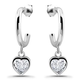 Designs by FMC Sterling Silver Bezel Heart CZ Drop Hoop Earrings