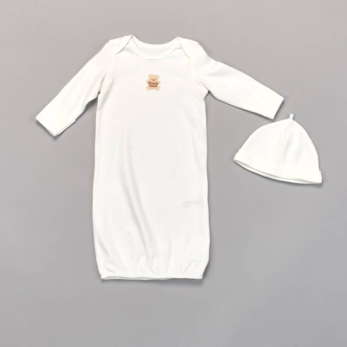 Baby Unisex (NB-3M) Little Me Gentle Bear Gown with Hat