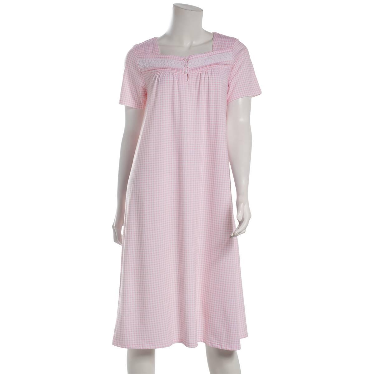 Womens Carole Hochaman Gingham Short Sleeve Nightgown