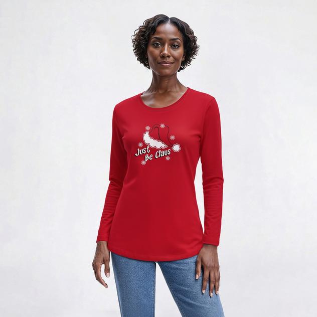 Plus Size MCCC Sportswear Long Sleeve "Just Be Claus" Holiday Tee