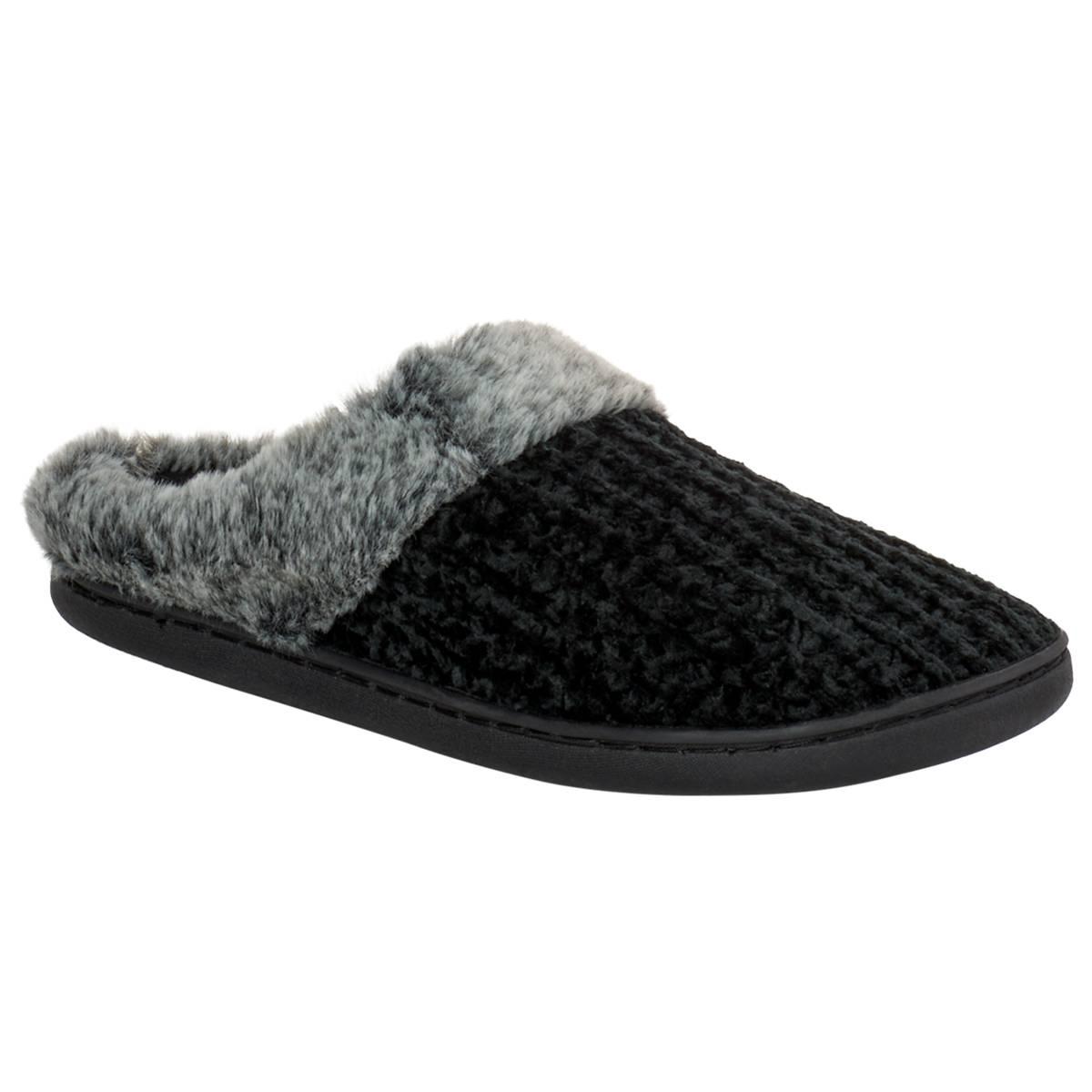 Womens Ella & Joy Chenille Tipped Fur Clog Slippers