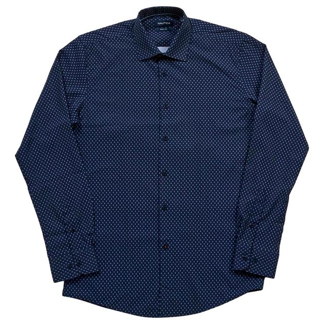 Mens Nautica Slim Fit Super Dress Shirt - Navy Anchor