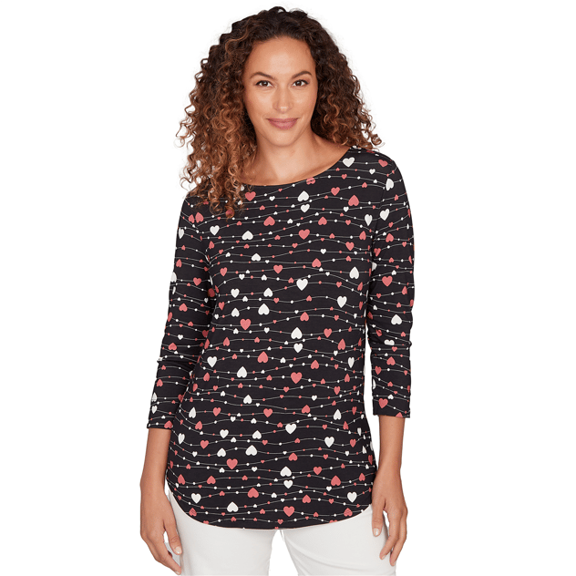 Petite Emaline Key Items 3/4 Sleeve Boat Neck Heart Tee