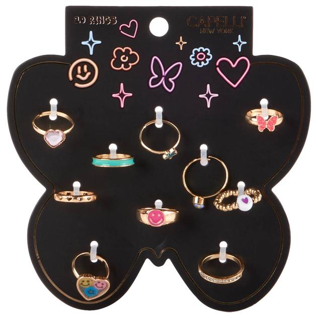Girls Capelli® New York 10pc. Hearts & Smiley Face Neon Ring Set