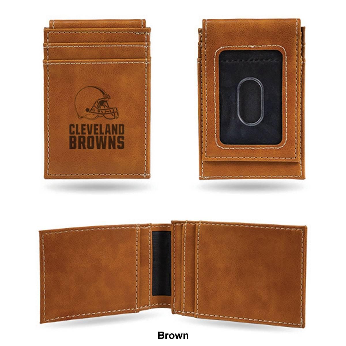 Mens NFL Cleveland Browns Faux Leather Front Pocket Wallet