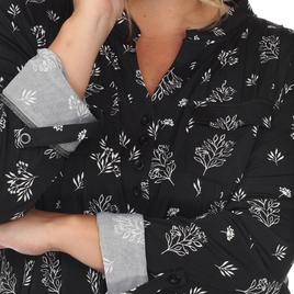 Plus Size White Mark Pleated Long Sleeve Leaf  Blouse