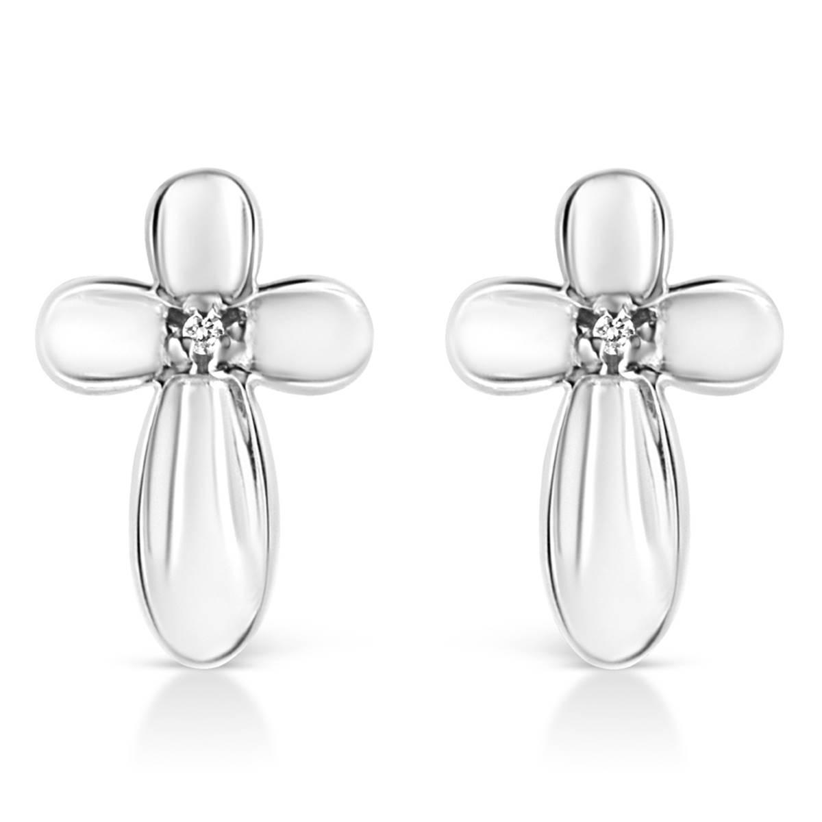 Haus of Brilliance Sterling Silver Diamond Cross Stud Earrings
