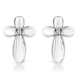 Haus of Brilliance Sterling Silver Diamond Cross Stud Earrings